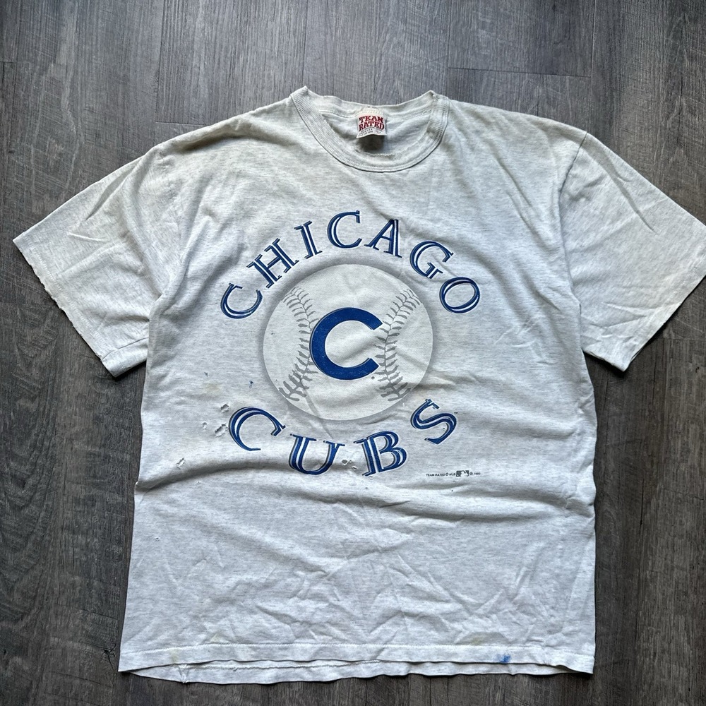 VTG 90's Chicago Cubs Shirt Sz L MLB Single Stitch Distressed Thrashed USA Made